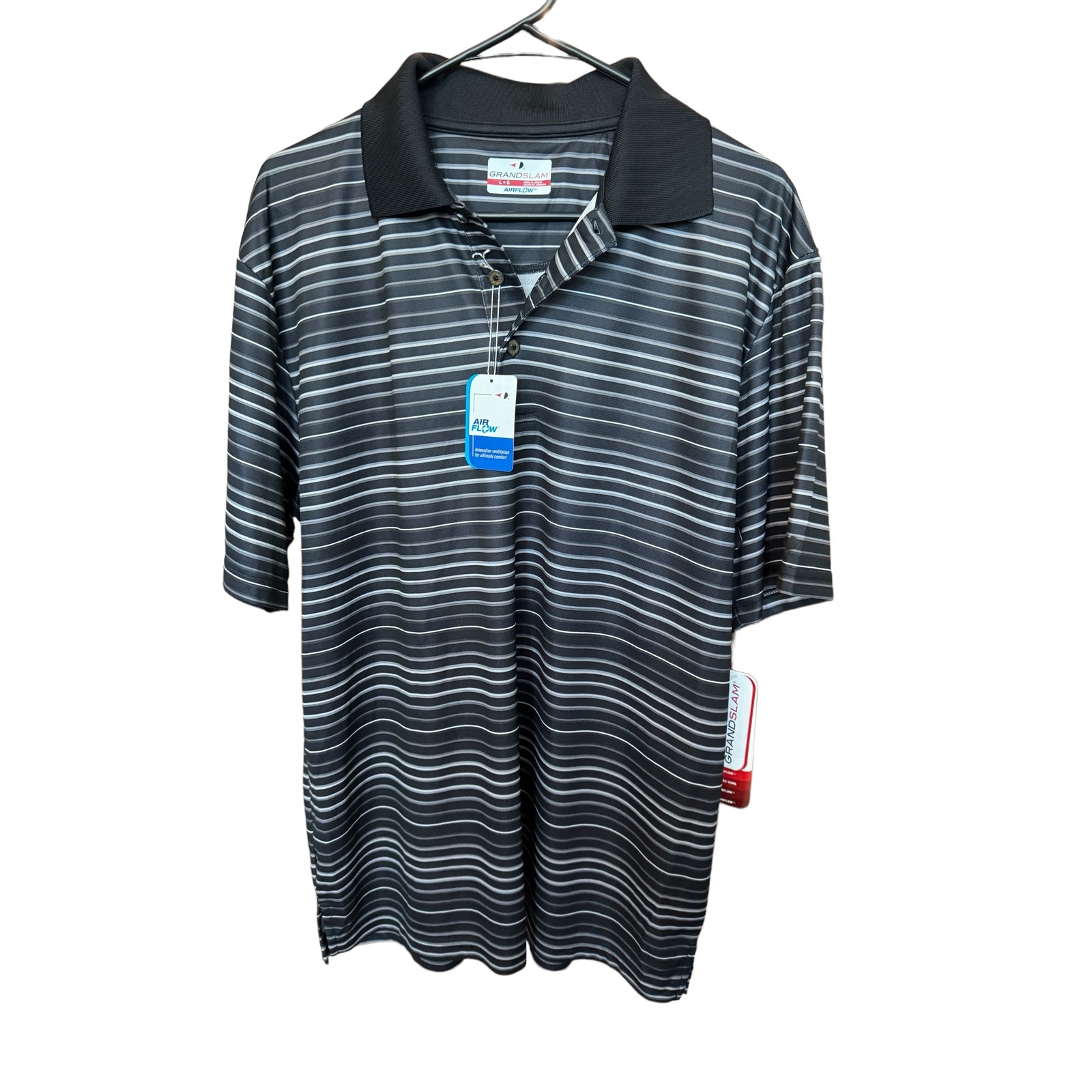New ~ Grand Slam Airflow ~ Men's Striped Golf Polo Shirt Size L